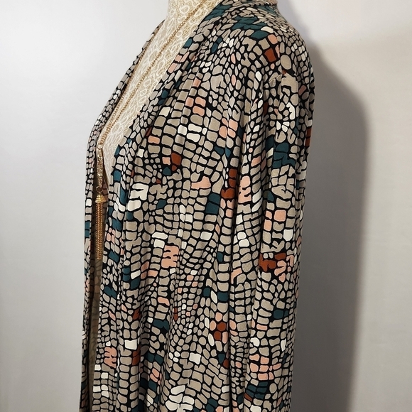 LOGO by Lori Goldstein Women's SZ L Leticia Mosaic Open Front Duster Cardigan - Picture 9 of 16